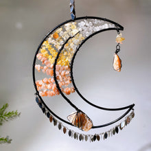Wire Wrap Natural Gemstone Crystal Chips Moon Leaf Hanging Ornament