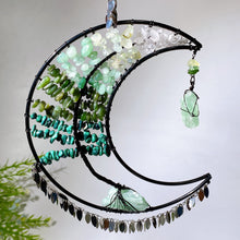 Wire Wrap Natural Gemstone Crystal Chips Moon Leaf Hanging Ornament