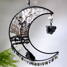 Wire Wrap Natural Gemstone Crystal Chips Moon Leaf Hanging Ornament