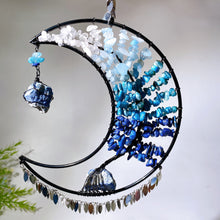 Wire Wrap Natural Gemstone Crystal Chips Moon Leaf Hanging Ornament