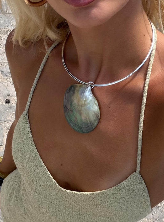Soreia Shell Necklace Silver women's necklace by Ellevoria