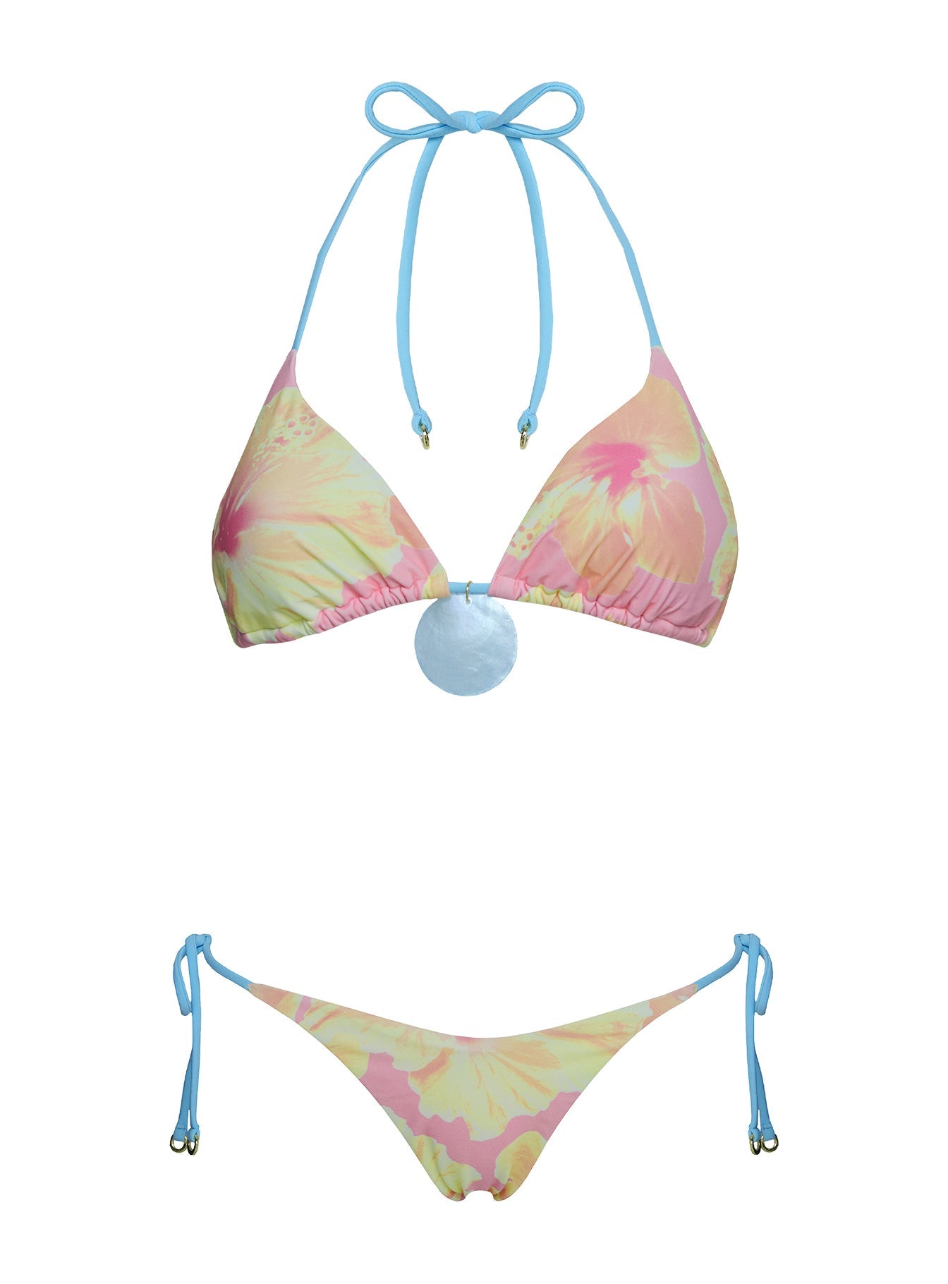 Jenner Triangle Contrast Bikini Top Pink Floral women's matching set by Ellevoria