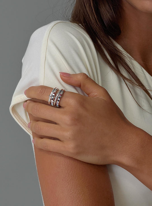 Leanah Stacked Gemstone Ring Silver women's ring by Ellevoria