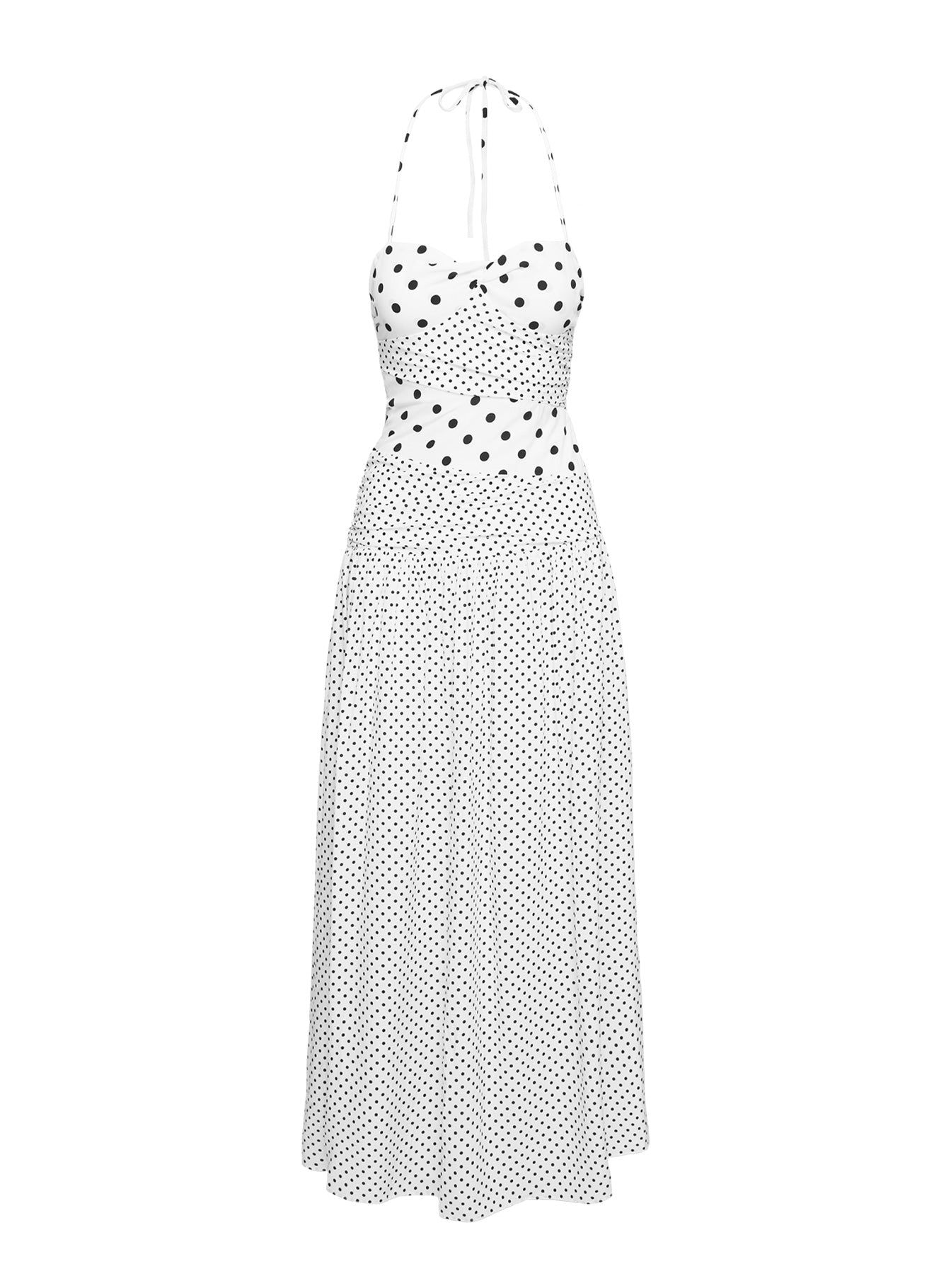 Marguerite Halter Maxi Dress White Polka Dot - women's maxi dress by Ellevoria - view 11