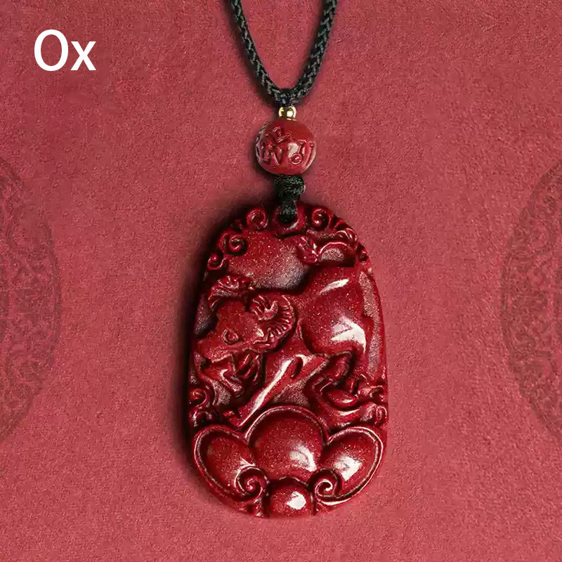 Hand-Carved Cinnabar Zodiac Cloud Pendants