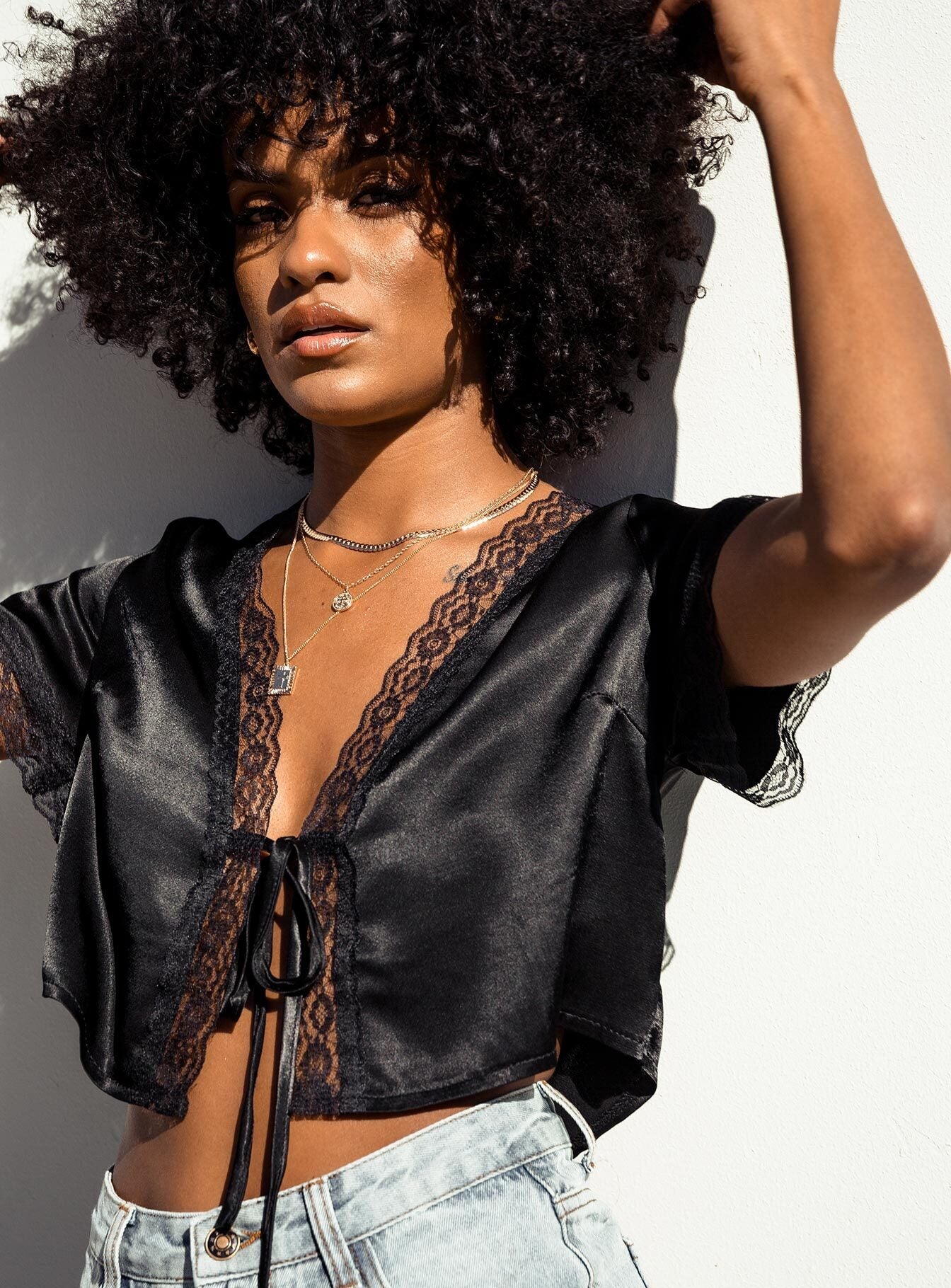 Vintage Tie Up Top Black - women's shirt by Ellevoria