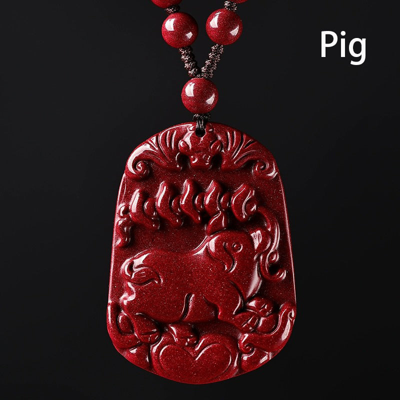 Hand-Carved Cinnabar Zodiac Pendants