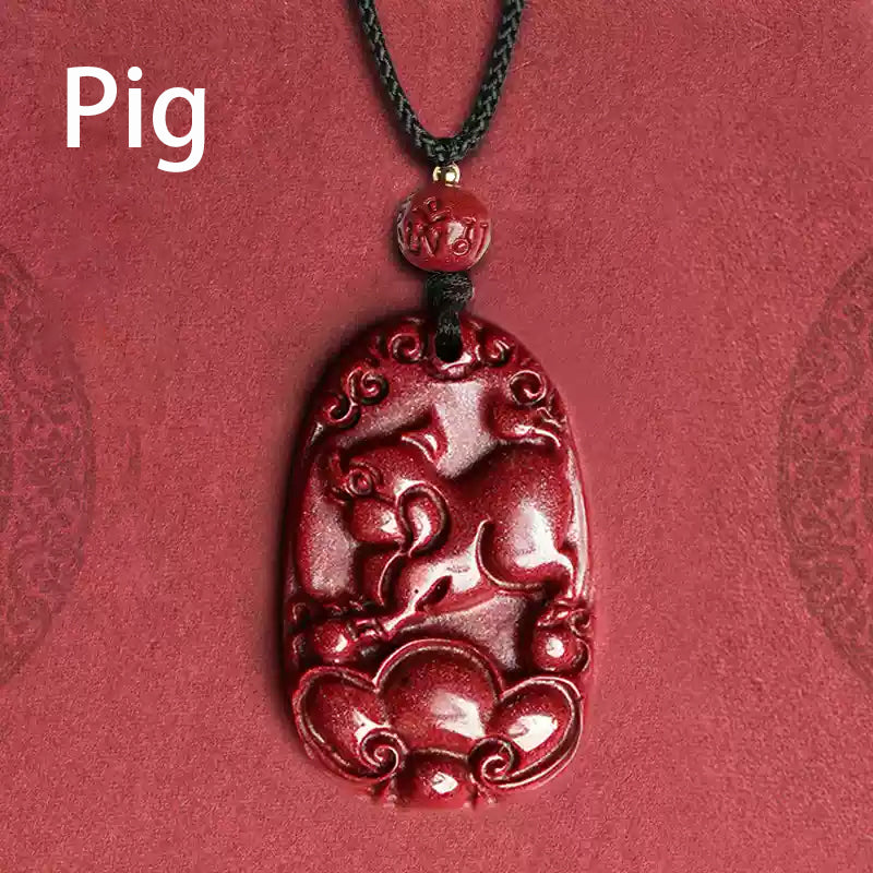 Hand-Carved Cinnabar Zodiac Cloud Pendants