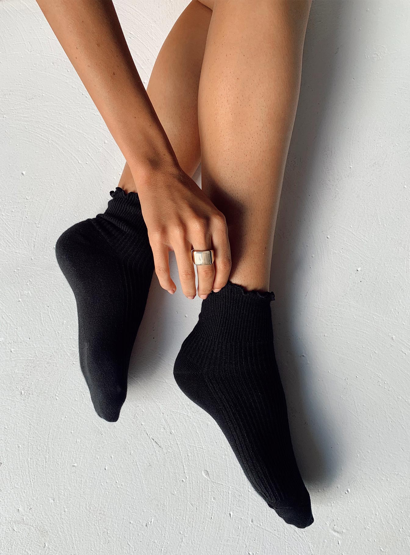 Ribbed Ruffle Socks Black women's socks by Ellevoria