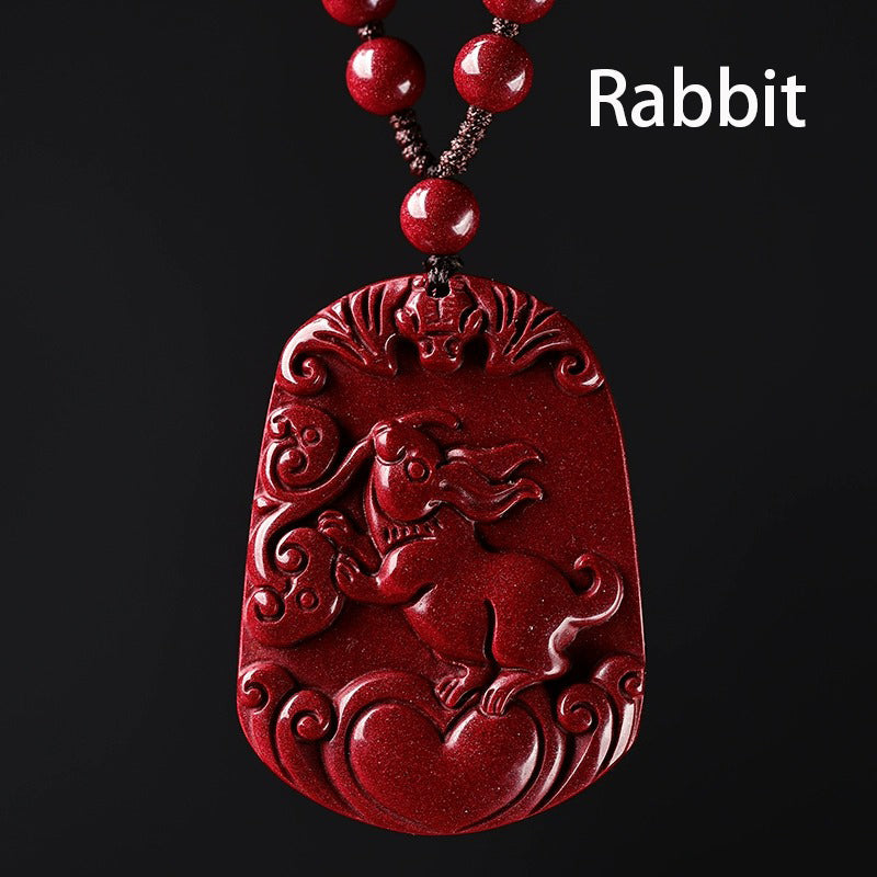 Hand-Carved Cinnabar Zodiac Pendants