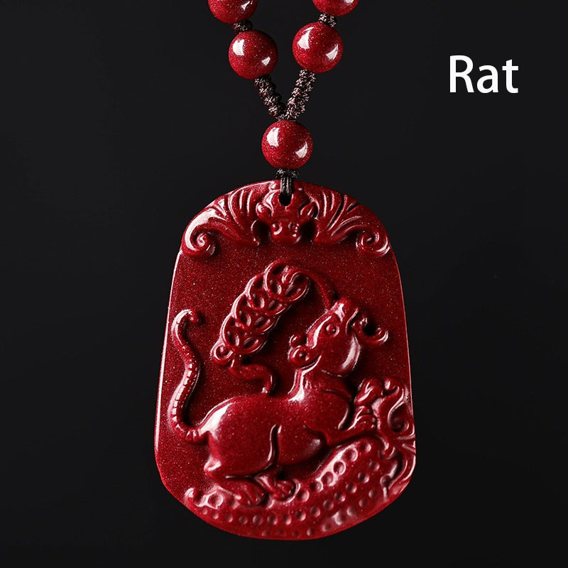 Hand-Carved Cinnabar Zodiac Pendants