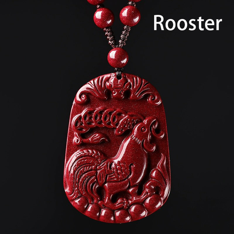 Hand-Carved Cinnabar Zodiac Pendants