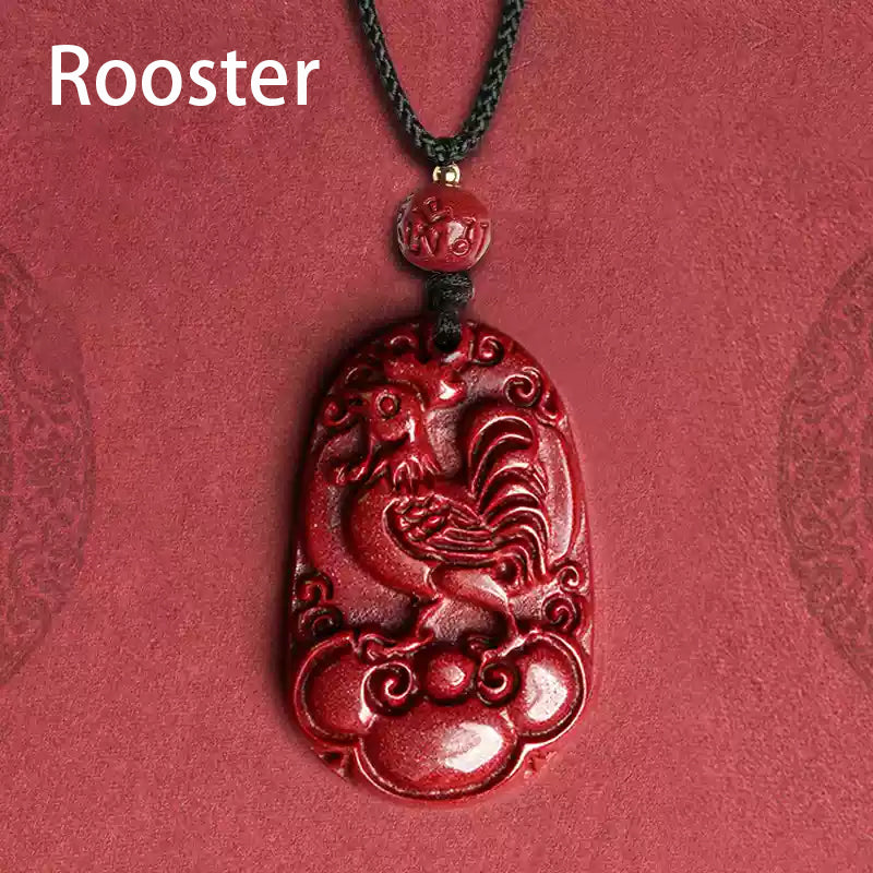 Hand-Carved Cinnabar Zodiac Cloud Pendants