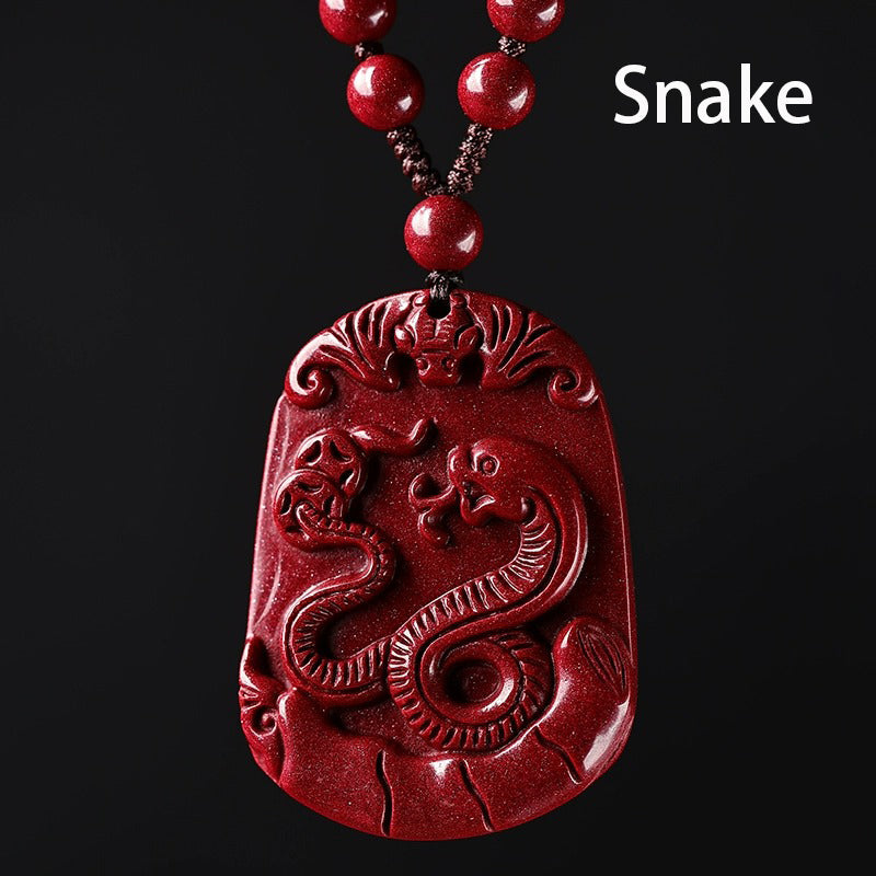 Hand-Carved Cinnabar Zodiac Pendants
