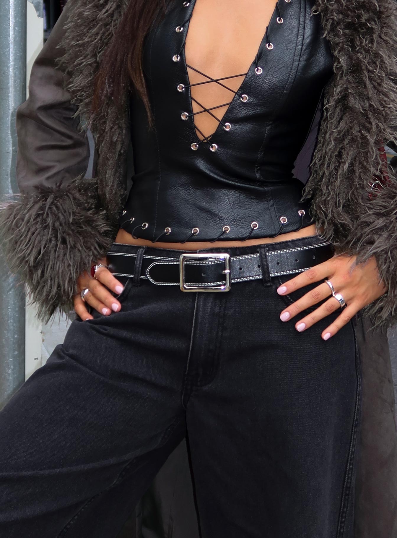Sydney Contrast Stitch Belt Black women's belt by Ellevoria