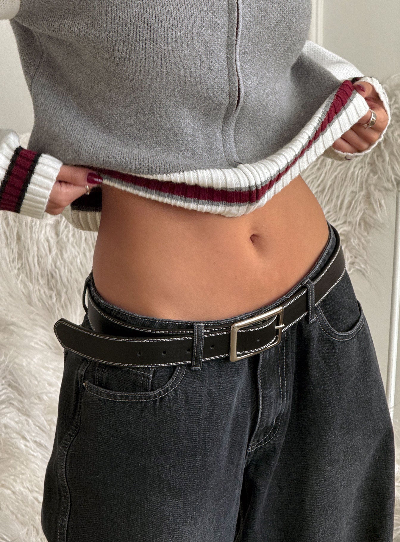 Sydney Contrast Stitch Belt Black women's belt by Ellevoria