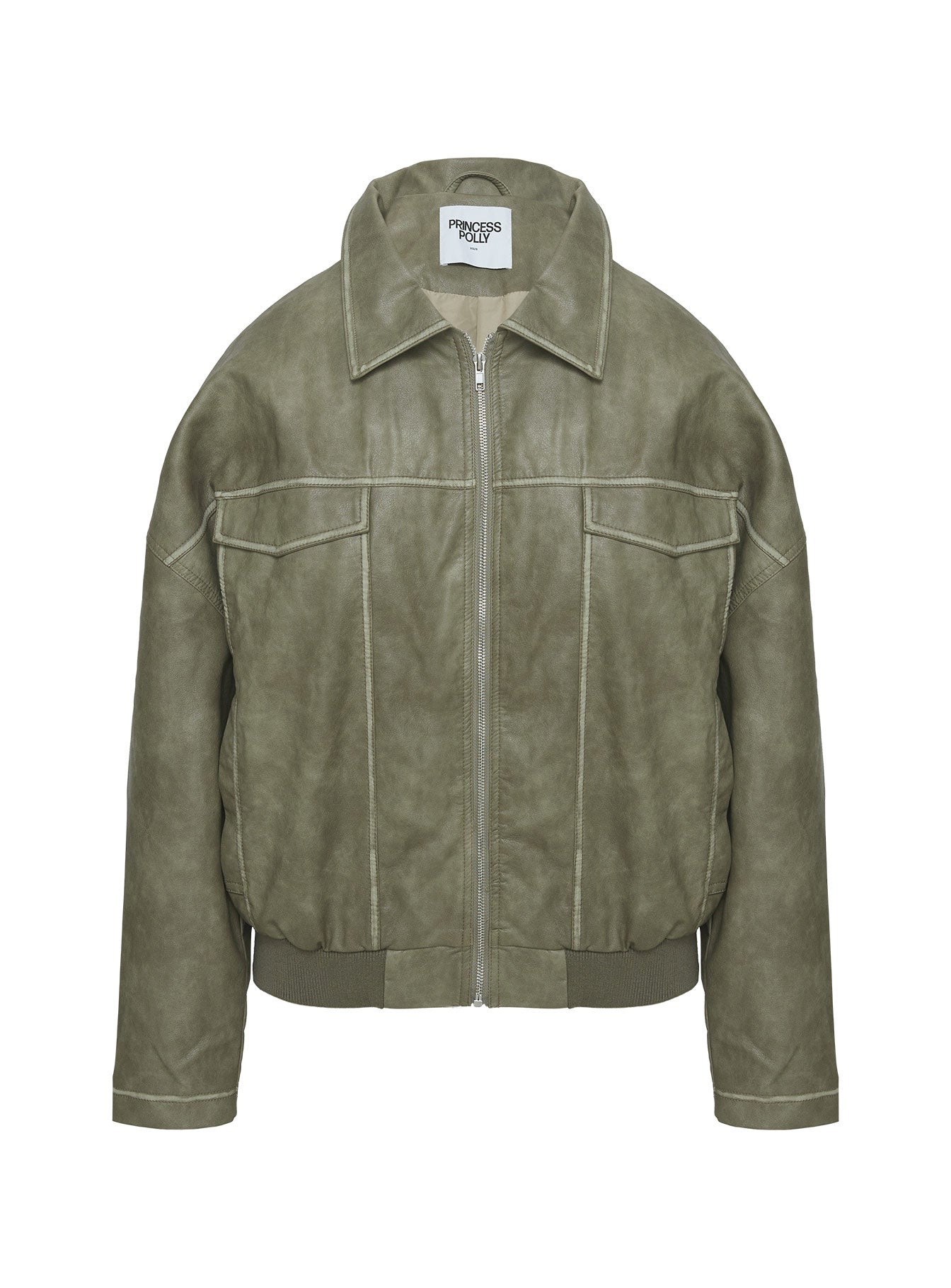 Tanza Faux Leather Jacket Washed Green women's jacket by Ellevoria