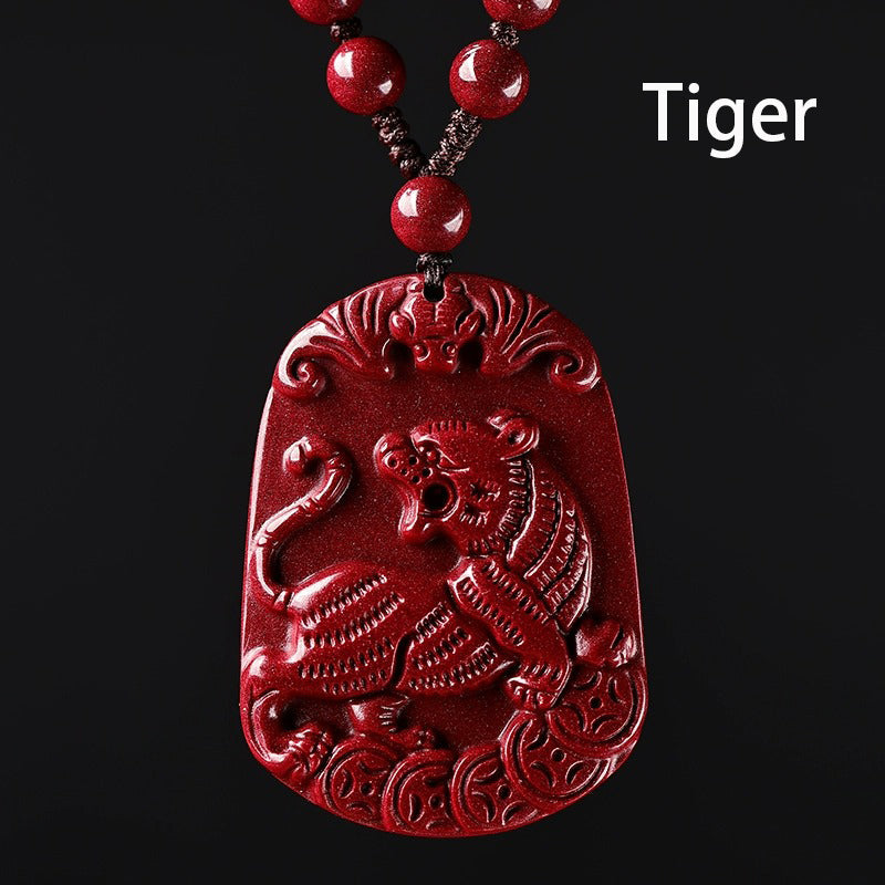 Hand-Carved Cinnabar Zodiac Pendants