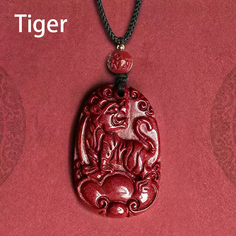 Hand-Carved Cinnabar Zodiac Cloud Pendants