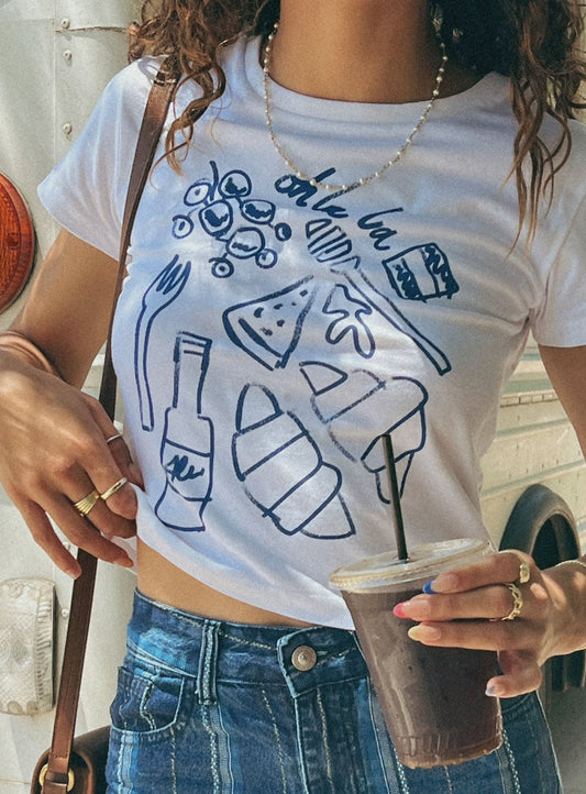 Continental Breakfast Tee White - women's top by Ellevoria