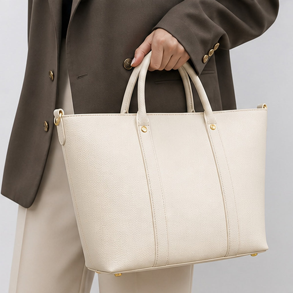 Aster Ivory Structured Work Tote - lifestyle