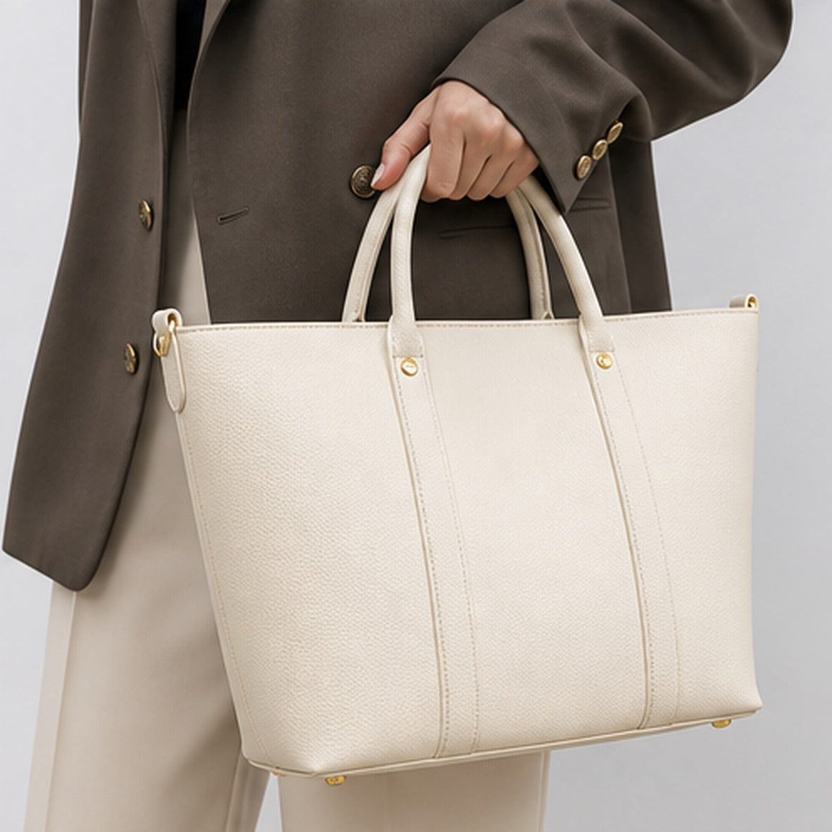 Aster Ivory Structured Work Tote - lifestyle