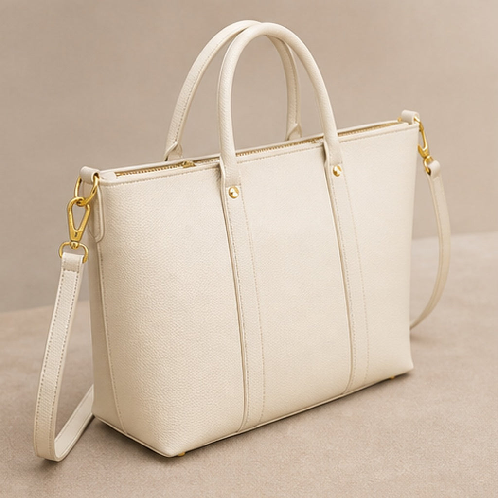 Aster Ivory Structured Work Tote - angle