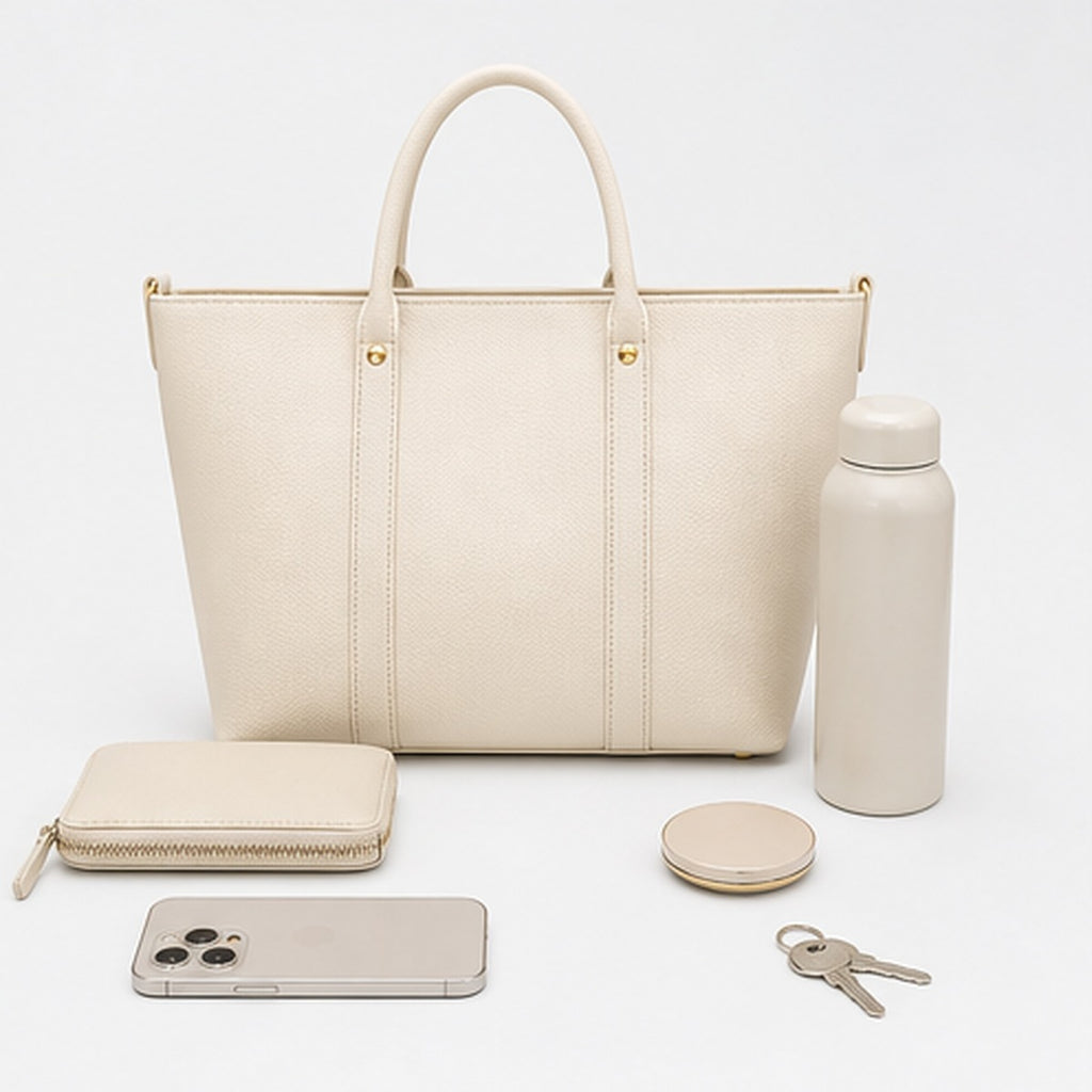 Aster Ivory Structured Work Tote - capacity