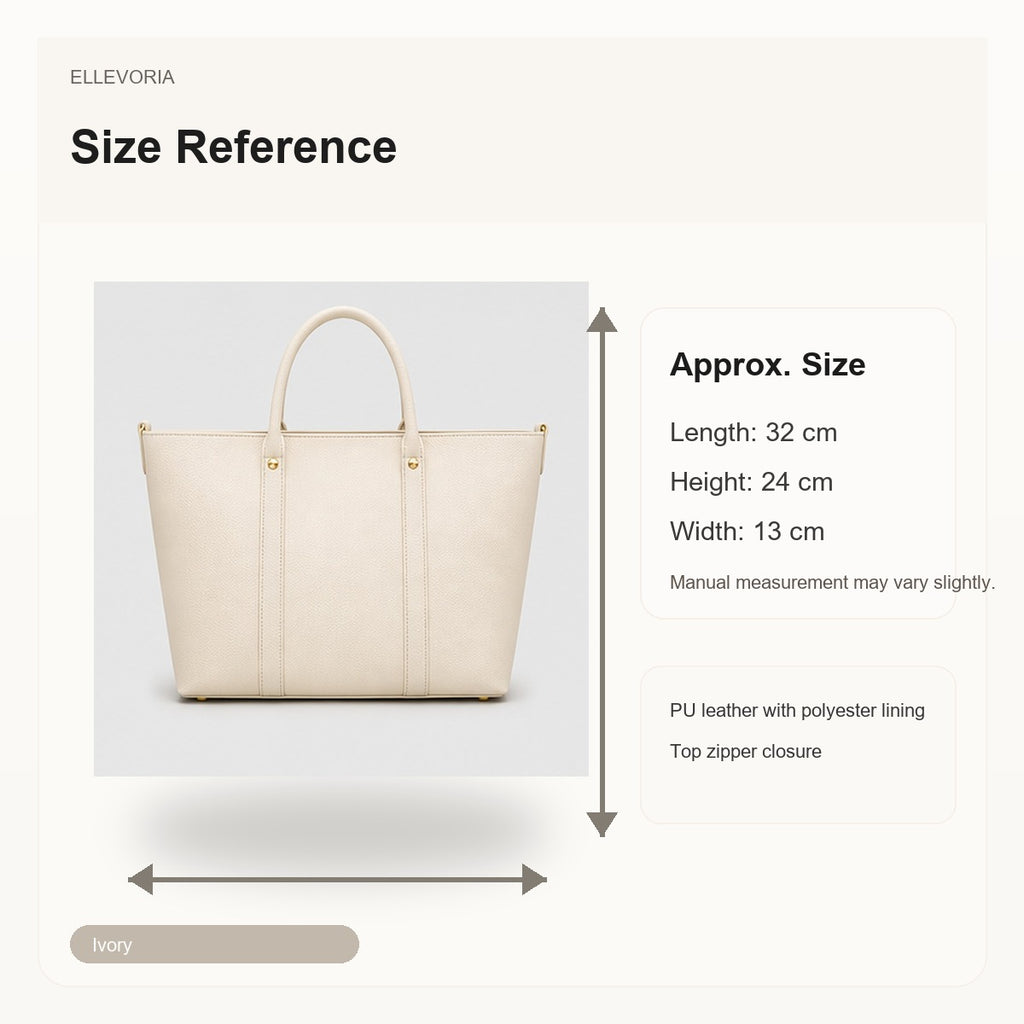 Aster Ivory Structured Work Tote - size reference