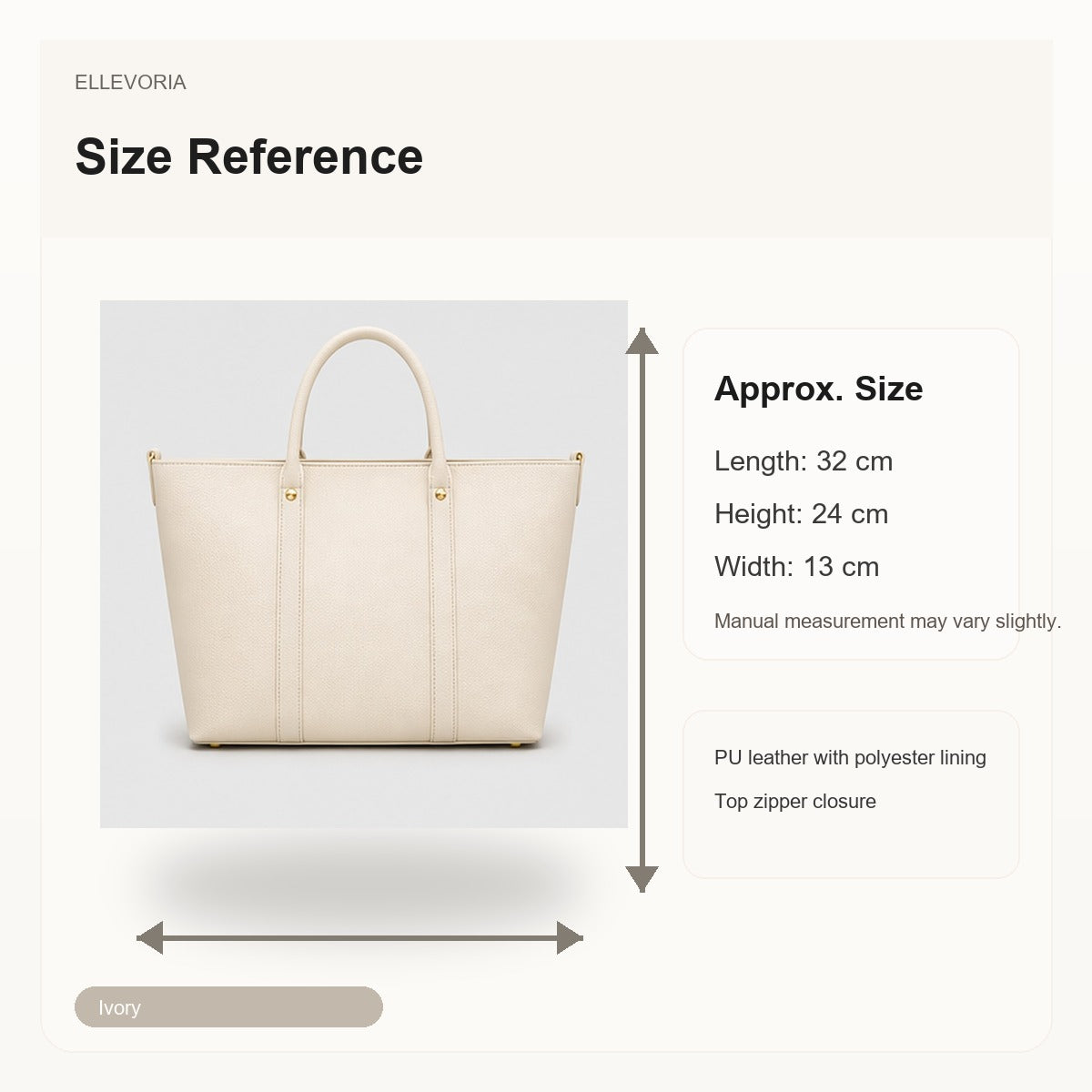 Aster Ivory Structured Work Tote - size reference