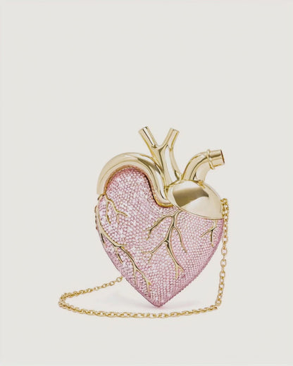 Maren Artificial Crystal Heart Shaped Bag - Pink