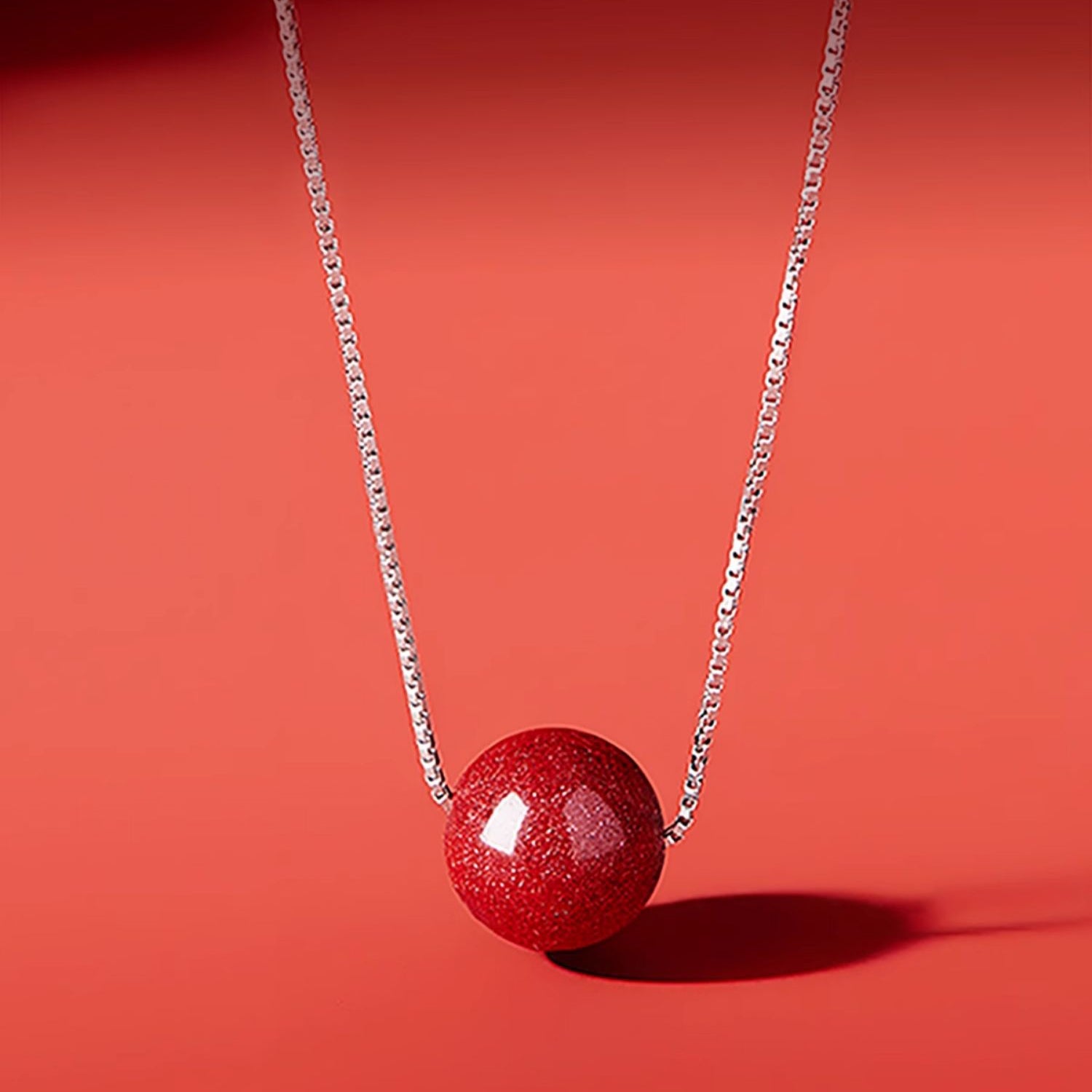 Minimalist Cinnabar Bead Silver Necklace