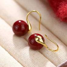 18K Gold Hook Cinnabar Earrings - Minimalist Elegance