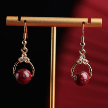 Rare Red Cinnabar Crystal Earrings - 925 Sterling Silver, Diamond Accents