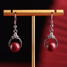 Natural Red Cinnabar Earrings - 925 Sterling Silver Hooks, Diamond Accents, Genuine Cinnabar Beads