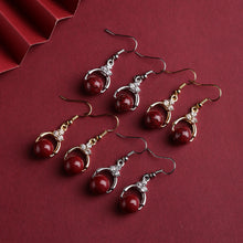 Natural Red Cinnabar Earrings - 925 Sterling Silver Hooks, Diamond Accents, Genuine Cinnabar Beads