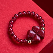 Cinnabar Four-Leaf Clover Ring with Garnet and 14K Gold Accents