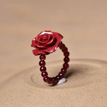 Adjustable Garnet and Cinnabar Rose Ring with 14K Gold Beads
