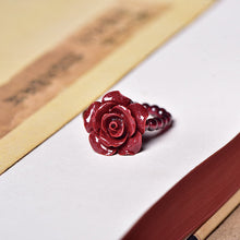 Adjustable Garnet and Cinnabar Rose Ring with 14K Gold Beads
