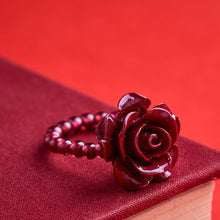 Adjustable Garnet and Cinnabar Rose Ring with 14K Gold Beads