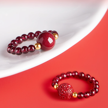 Cinnabar Bead Ring with Garnet and 14K Gold Accents