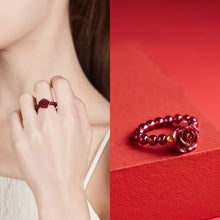 Adjustable Garnet and Cinnabar Rose Ring with 14K Gold Beads