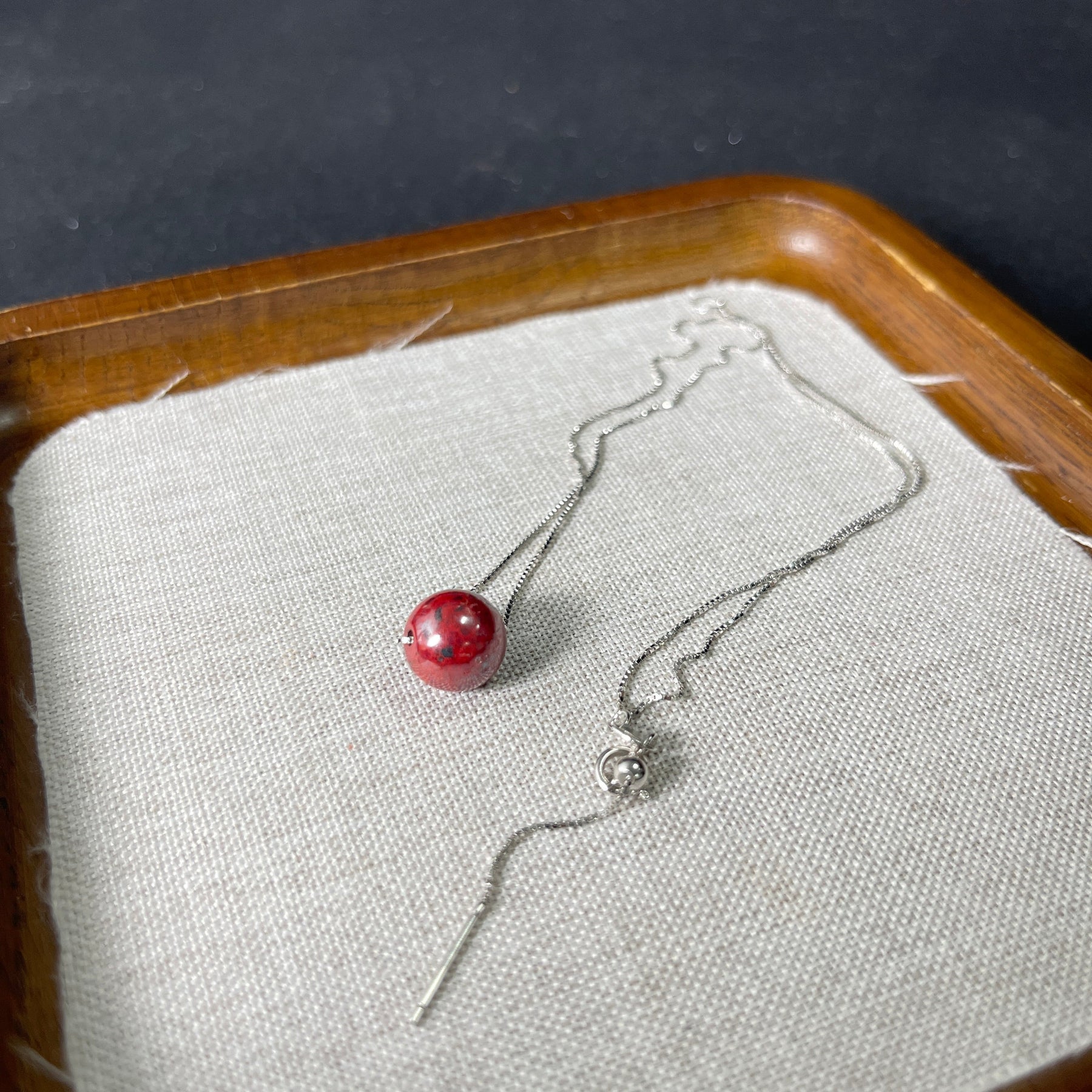 Deep Red Raw Cinnabar Solitaire Pendant – S925 Sterling Silver Chain