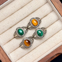 925 Silver Malachite Yellow Tiger's Eye Ring