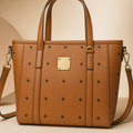 Cognac Brown Structured Tote Bag with Detachable Shoulder Strap
