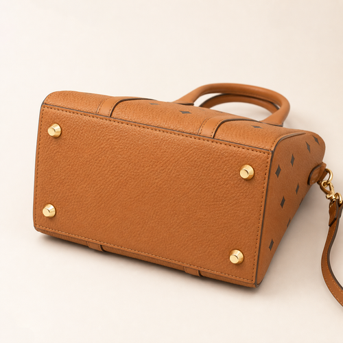 Cognac Brown Structured Tote Bag with Detachable Shoulder Strap