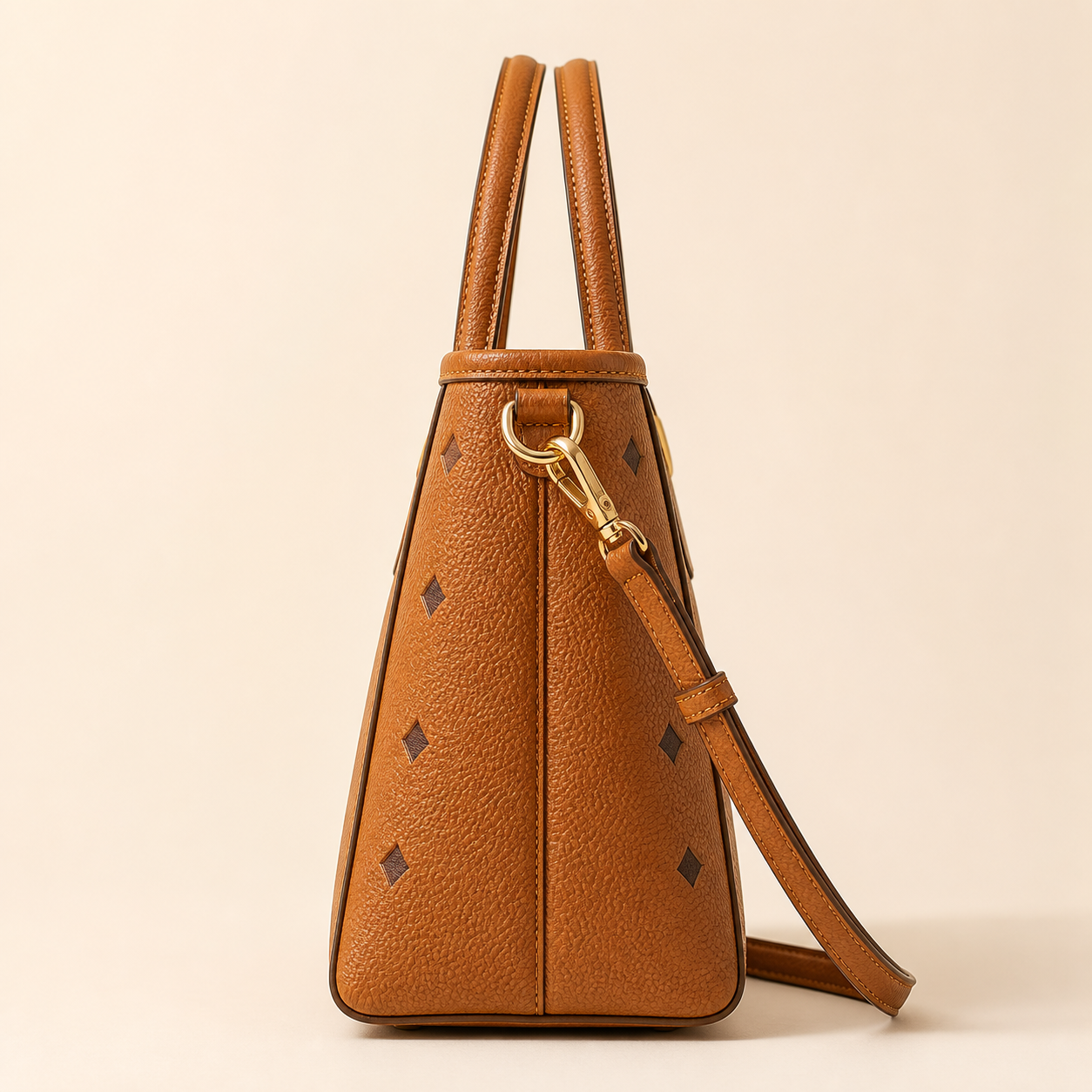 Cognac Brown Structured Tote Bag with Detachable Shoulder Strap