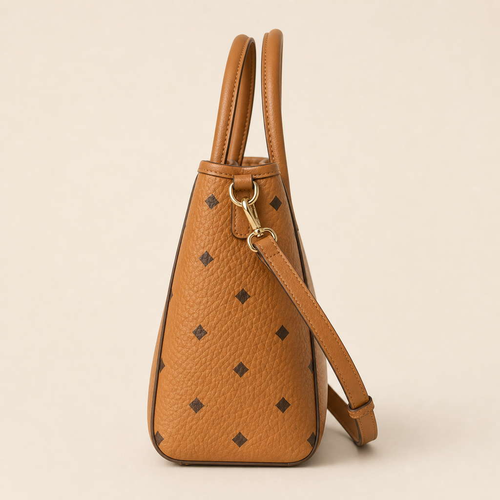 Cognac Brown Structured Tote Bag with Detachable Shoulder Strap