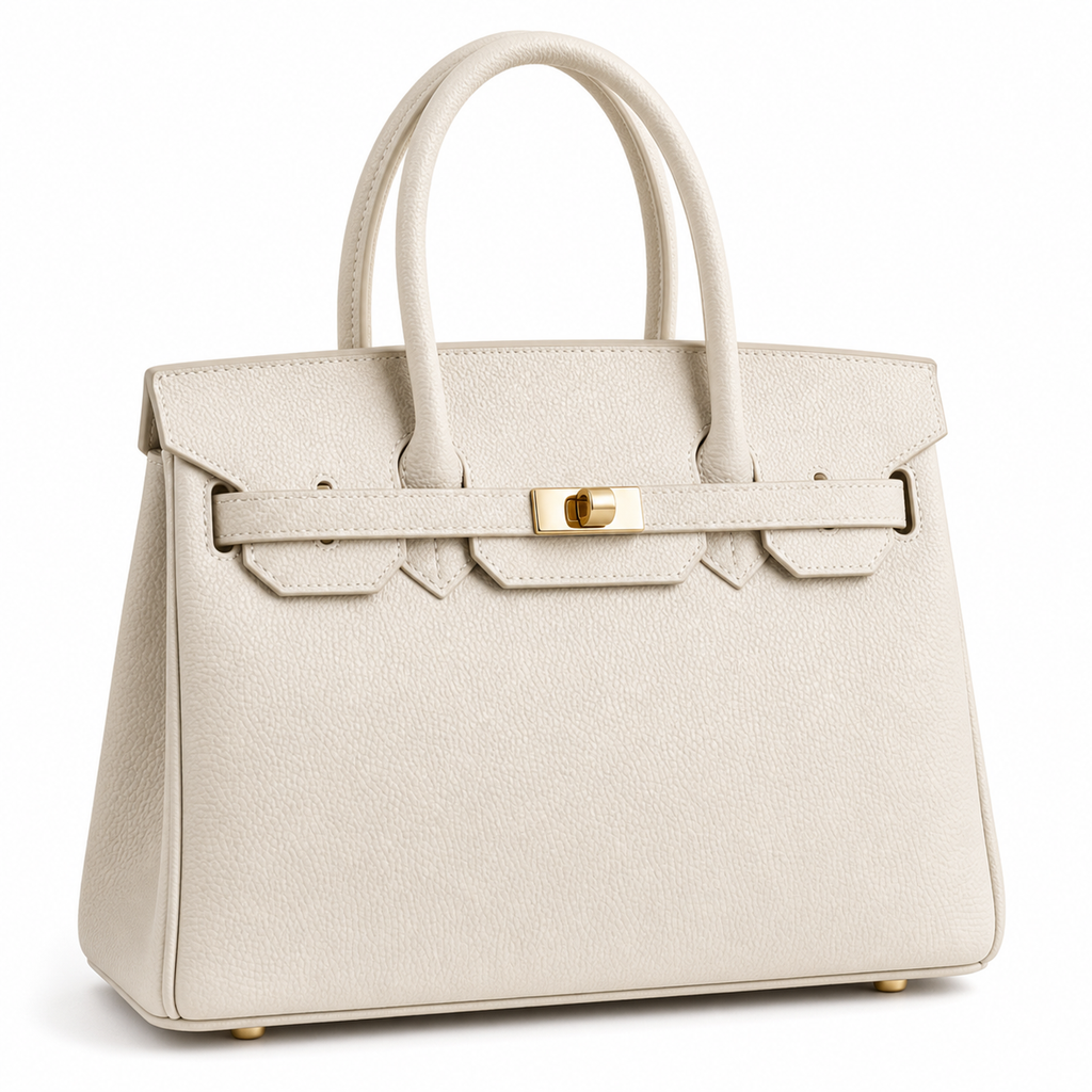 Ivory Structured Tote Bag with Pebbled Texture