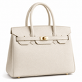 Ivory Structured Tote Bag with Pebbled Texture